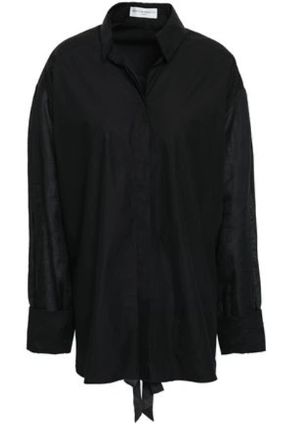 Amanda Wakeley Woman Paneled Linen And Poplin Shirt Black
