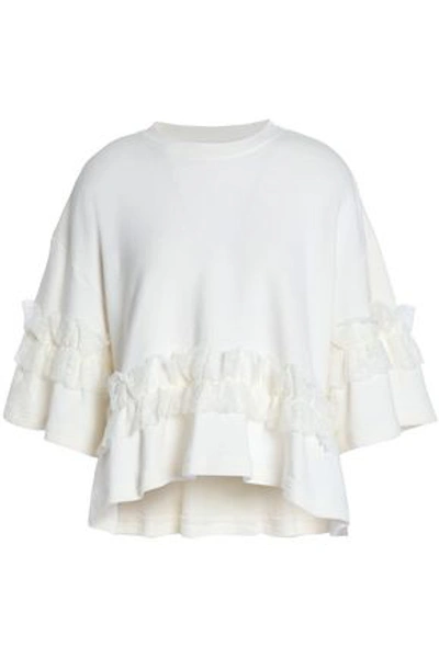 Mcq By Alexander Mcqueen Woman Lace-trimmed French Cotton-terry Top Ivory