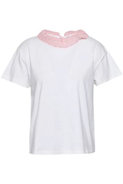 Claudie Pierlot Woman Lace-trimmed Cotton-jersey T-shirt Off-white