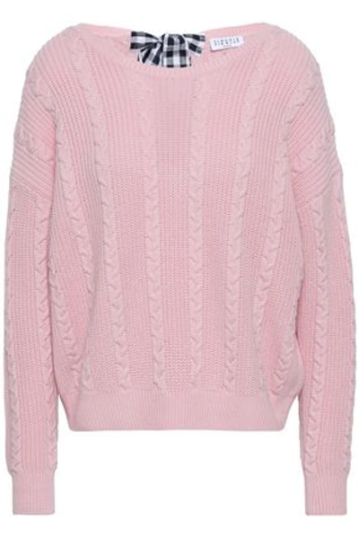 Claudie Pierlot Woman Bow-detailed Cable-knit Wool And Cotton-blend Sweater Baby Pink