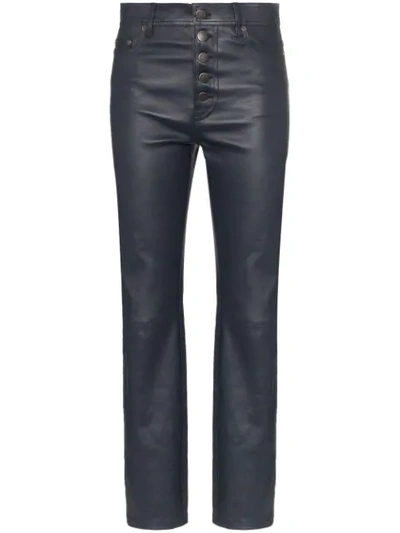 Joseph Navy Den Buttoned Cropped Leather Trousers In Blue