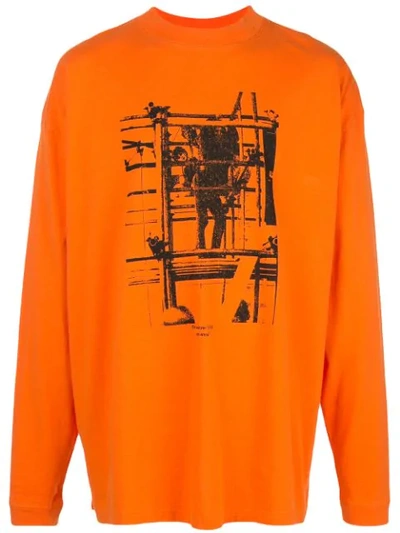 Off-white Scaffolding Over Mock Long Sleeve Tee-shirt In Orange