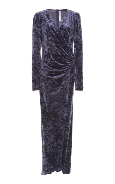 Off-white Velvet Wrap Maxi Dress In Blue