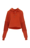Off-white Intarsia Cropped Cotton Hoodie In Orange