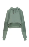 Off-white Intarsia Cropped Cotton Hoodie In Green