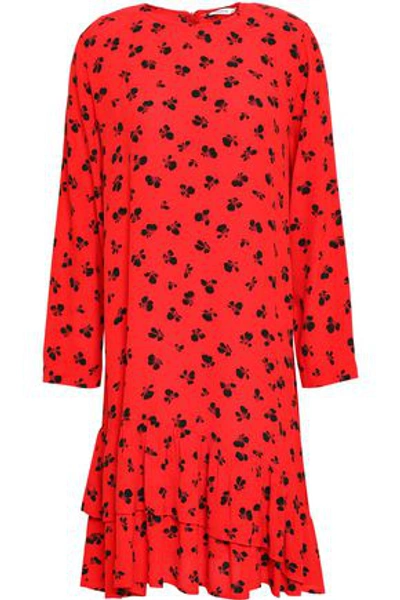 Ganni Emory Printed Crepe De Chine Mini Dress In Red