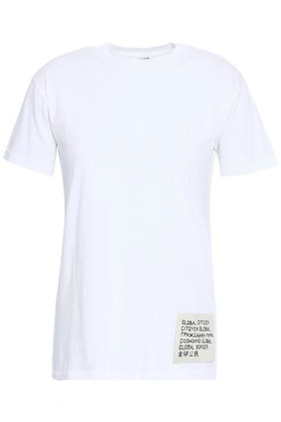 Ganni Appliquéd Printed Cotton-jersey T-shirt In Off-white