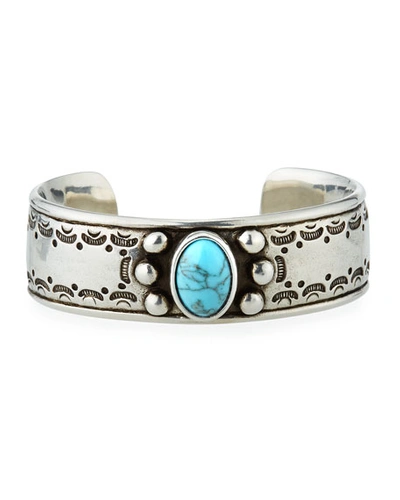 Saint Laurent Textured Turquoise Cuff Bracelet In Blue