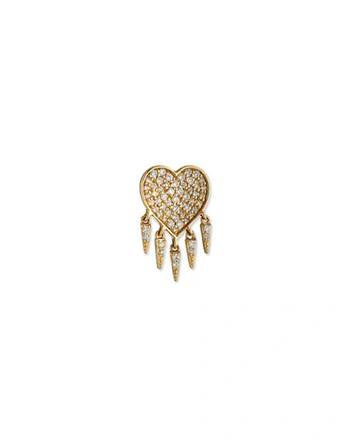 Sydney Evan 14k Diamond Heart & Fringe Stud Earring, Single In Gold