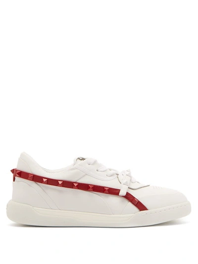 Valentino Garavani Rockstud Armour Studded Leather Sneakers In White