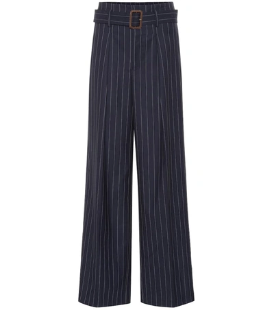 Polo Ralph Lauren Pinstripe Wide-leg Wool Pants In Blue