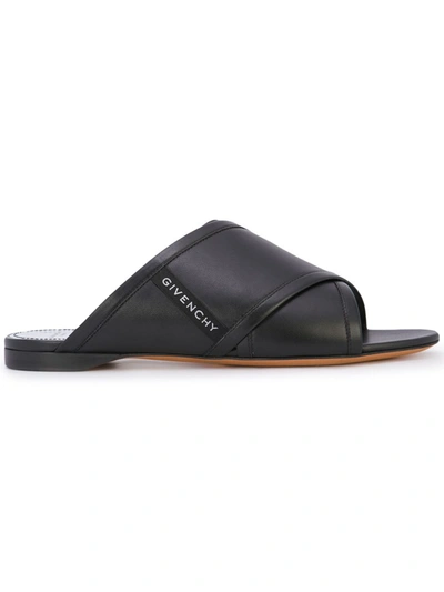Givenchy Crisscross Leather Flat Sandals In Black