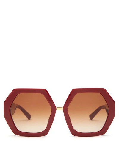 Valentino Oversized Hexagonal Acetate Sunglasses In Gradient Brown