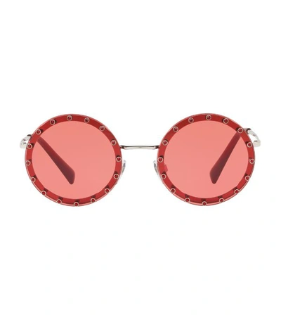 Valentino Garavani Embellished Round Sunglasses In Red