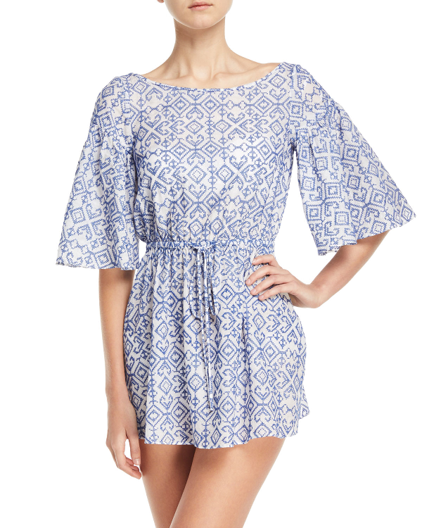 Milly Lynda BoatNeck ElbowSleeve Swim Coverup, Multi ModeSens