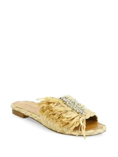 Clergerie Amazing Embellished Fringe Raffia Slides In Natural