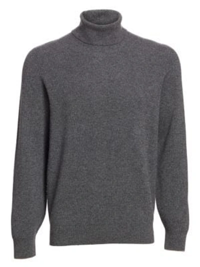 Brunello Cucinelli Rib-knit Wool, Silk & Cashmere Turtleneck Sweater In Lead
