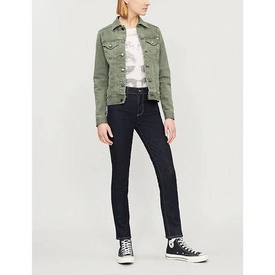 Ag Mya Frayed Stretch-denim Jacket In 1 Year Sulfur Ash Green