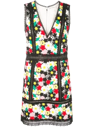 Alice And Olivia Zula Floral-embroidered V-neck Sleeveless Party Dress In Multi