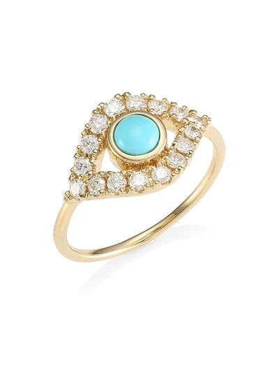Sydney Evan 14k Yellow Gold Diamond & Turquoise Evil Eye Ring