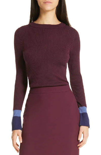 Hugo Boss Fadeline Blue Fantasy Ribbed Wool Sweater In Dark Berry Fantasy