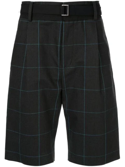 Sacai Belted Check Shorts In Blue