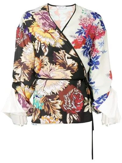 Act N°1 Floral Print Wrap Blouse In Black