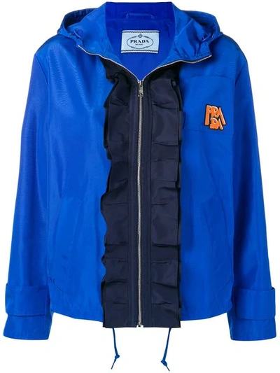 Prada Frilled Technical Jacket In Blue