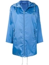 Prada Hooded Satin Raincoat In Blue