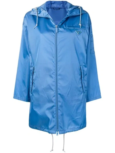 Prada Hooded Satin Raincoat In Blue