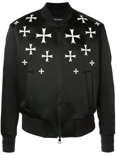 Neil Barrett Cross Print Bomber Jacket In Black/white