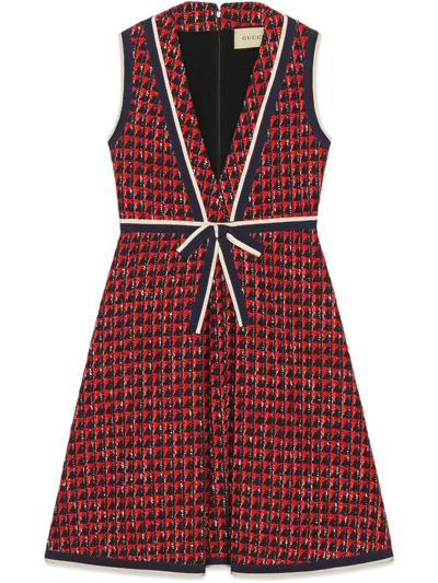 Gucci Geometric Tweed Dress In 1880 Black/red