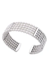 Majorica Gold-tone Bead & Imitation Pearl Bangle Bracelet In White/ Steel