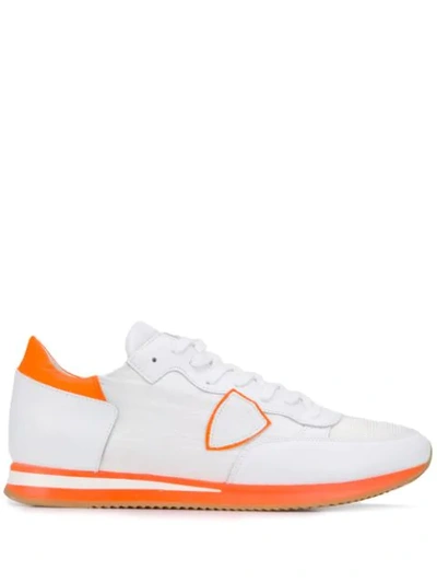 Philippe Model Tropez White And Fluo Orange Leather And Nylon Sneaker