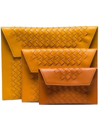 Bottega Veneta Orange Trio Weave Leather Pouch Set - 棕色 In Brown
