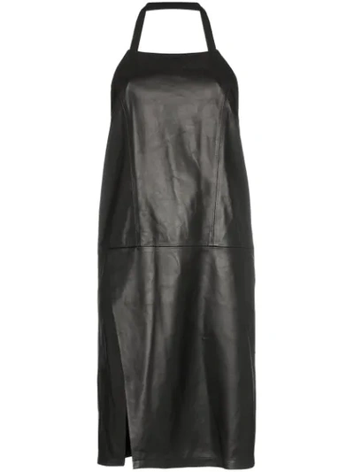 Sandy Liang Congee Leather Halterneck Dress In Black