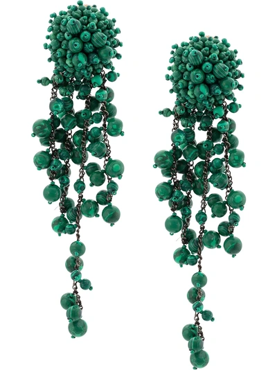 Oscar De La Renta Beads And Chains Earrings - Green