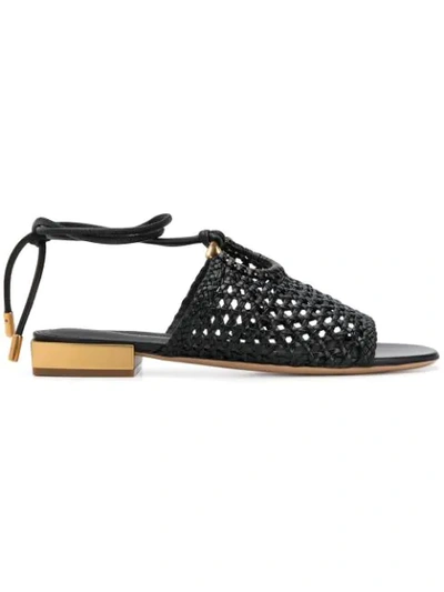 Ferragamo Laino Woven Leather Sandals In Black