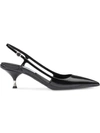 Prada T-bar Slingback Polished Leather Heels In Black
