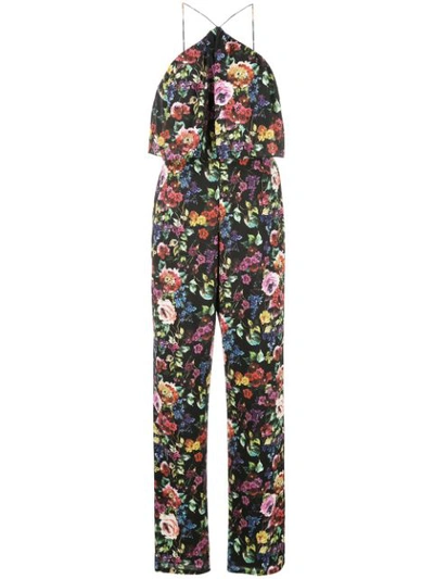 Aidan Mattox Floral Print Jumpsuit In Black