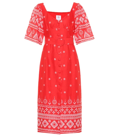 Gül Hürgel Geometric-print Linen Midi Dress In Red