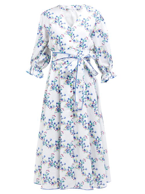 GÜL HÜRgel Floral-Print Linen Midi Dress In White Multi | ModeSens