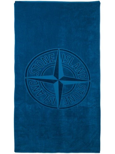 Stone Island Large Logo Beach Towel In Blue
