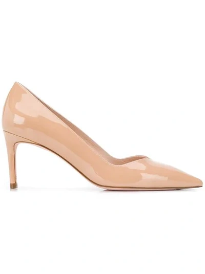 Stuart Weitzman Patent Mid-heel Pumps In Neutrals