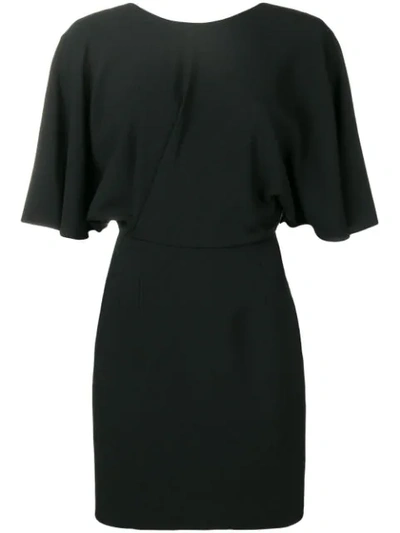 Saint Laurent Loose Sleeve V-back Sheath Dress In Black