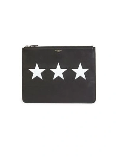Givenchy Black Leather Printed Embossed Stars Pouch