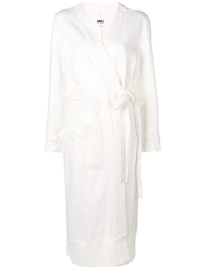 Mm6 Maison Margiela Belted Coat In Bianco