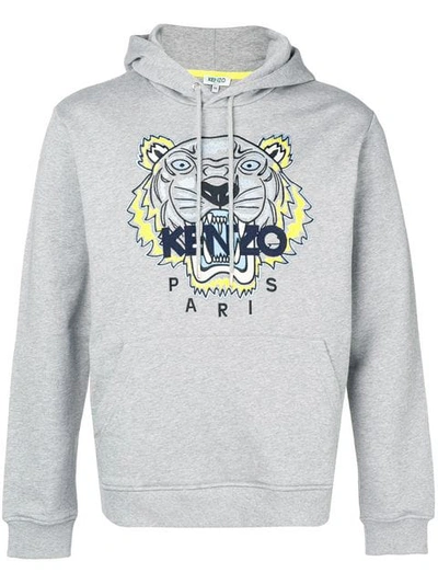 Kenzo Tiger Embroidered Hoodie In Grey