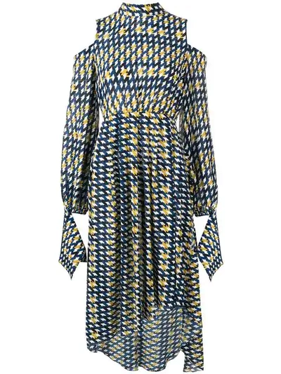 Rokh Cold Shoulder Asymmetric Dress In Blue