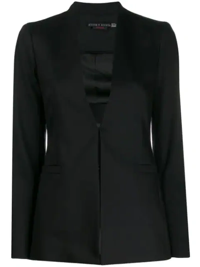 Alice And Olivia Jerri Long Open Front Collarless Blazer In Black